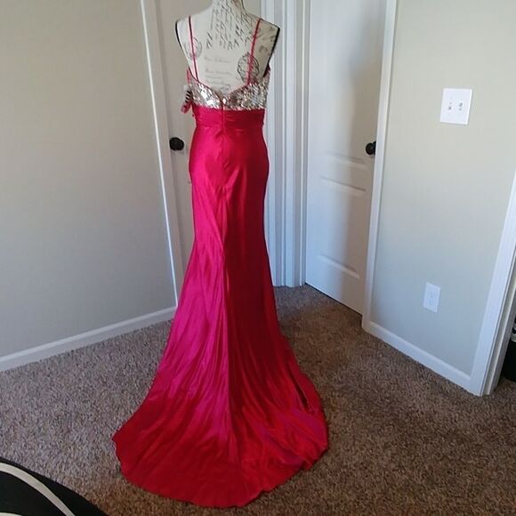 NWT Beaded Bust Red Satin Jeweled Flirt by Maggie Sottero Sheath Prom 10 - Picture 4 of 10